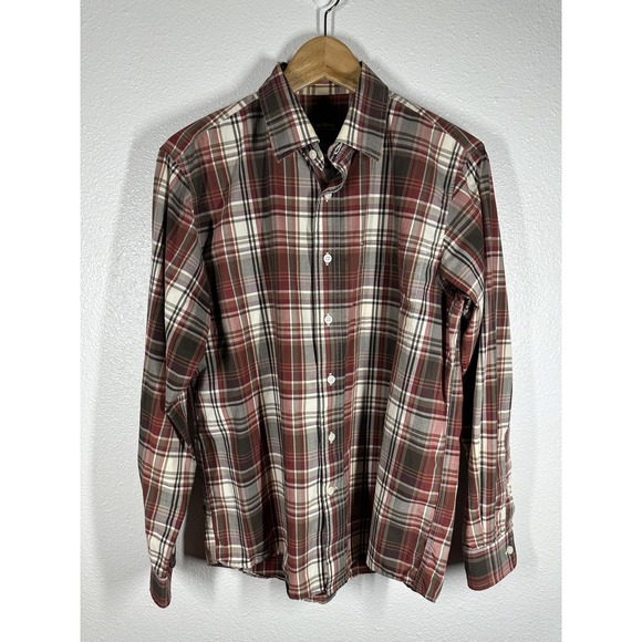 Eddie Bauer Shirt Mens Small Red Brown Plaid Button Front Long Sleeve Cotton - Picture 6 of 6